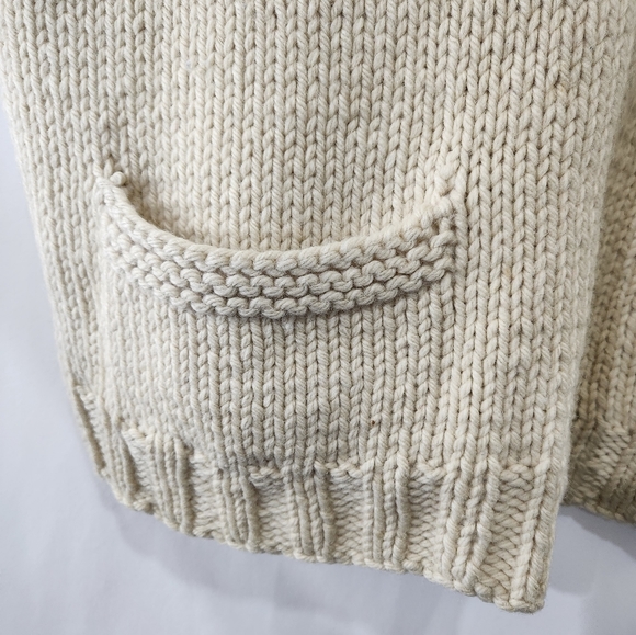 Incredible Hand Knit Blue Ivory Fair Isle Yolk Shawl Collar Zip Up Wool Sweater - Picture 3 of 8